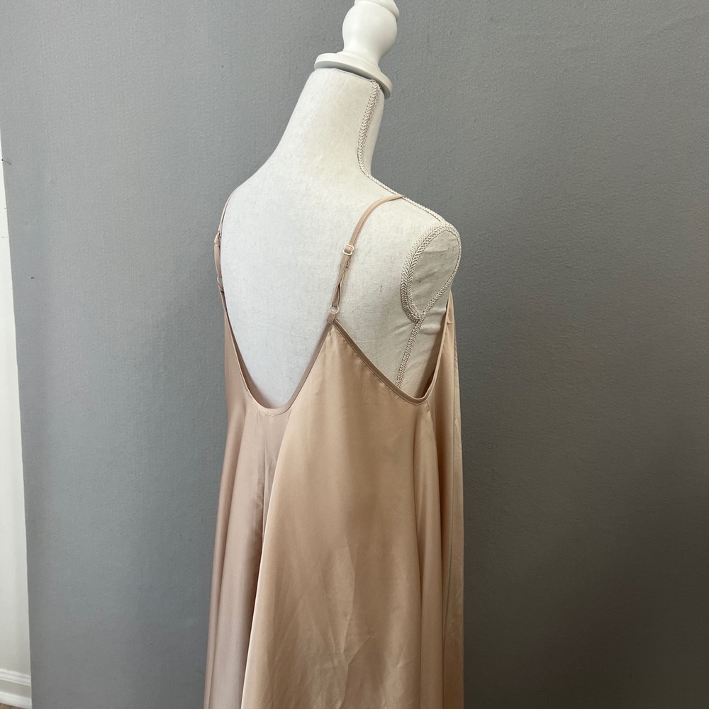 Silk & Salt Go with the Flow Maxi Slip Dress Women OS Beige Satin Trapeze Flowy - Picture 4 of 11